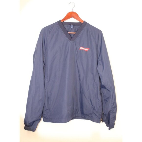 Sports -Tech Budweiser Windbreaker Mens M Navy Jacket Pullover Blue LinedCasual - Picture 1 of 16